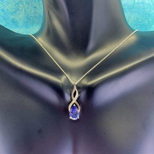 14K Gold Created Blue Sapphire & Diamond Pendant